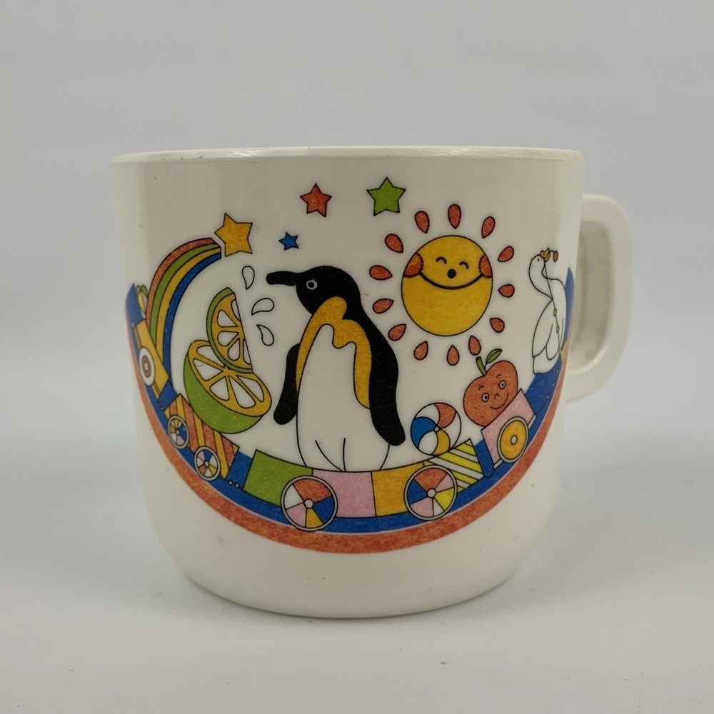Vintage Penguin Goose Sun Animal Train Plastic Melamine Children's Cup Mug SH